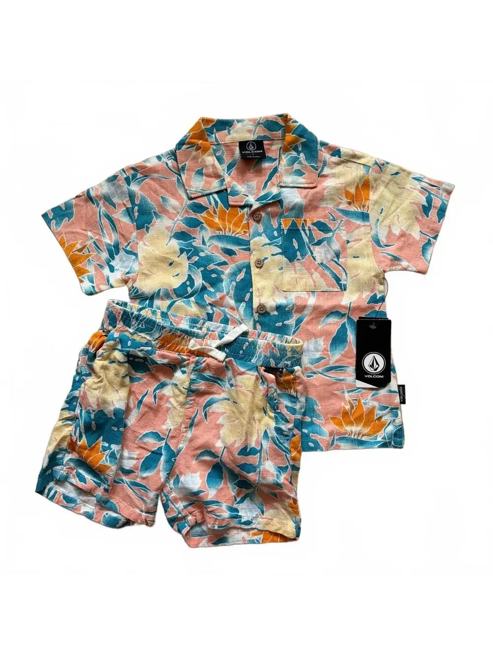 Volcom Leaf Pit Floral Short Sleeve Shirt Shorts Matching Set Resortwear 4 NWT
